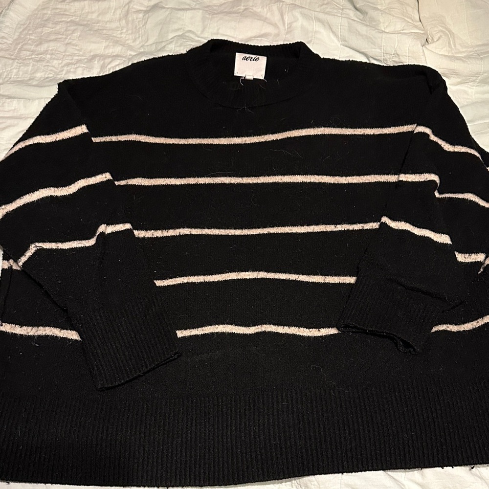 Unreal Black and Cream Striped Crewneck Sweater